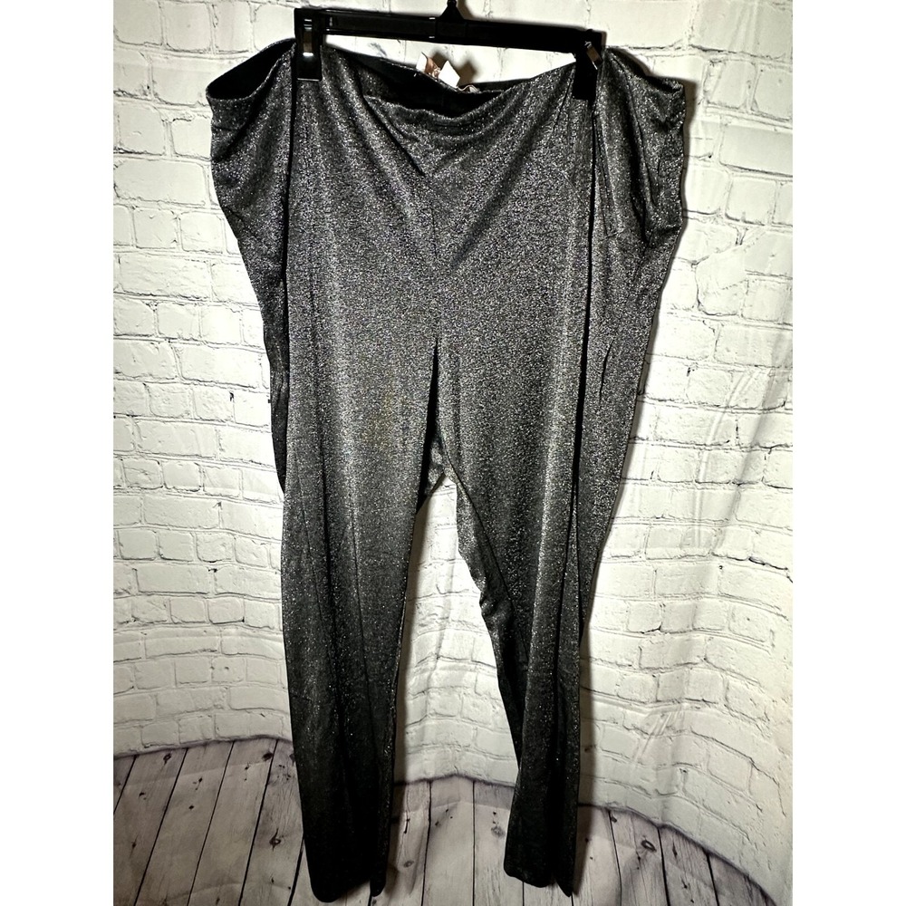 American Glamour Badgley Mischka Metallic Silver Black Leggings Plus Size 3X
